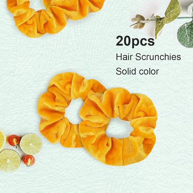 Didder 20 Pcs Hair Scrunchies Solid color Soft Scrunchies Hair Ties Yellow Velvet Scrunchy Elastics Bobbles Ropes Scrunchie Hair Bands for Women Girls