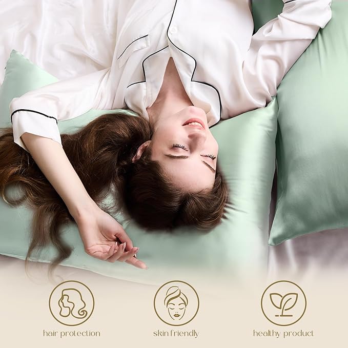 ZIMASILK 100% Pure Mulberry Silk Pillowcase for Hair and Skin Health,Soft and Smooth,Both Sides Premium Grade 6A Silk,600 Thread Count,with Hidden Zipper,1pc(Standard 20''x26'',Mint Green)