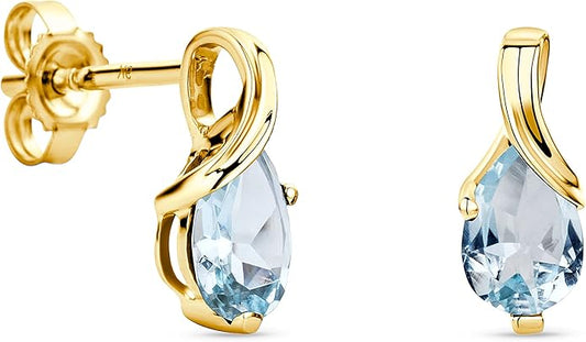 Orovi 0.40Inch 14K Gold Earrings for Women in 14K White Gold/Yellow Gold 585 with Pear-Shape Rubies/Sapphires/Emeralds/Blue Topaz/Amethysts Gemstones, Handmade Jewelry for Women, Dangle Earrings