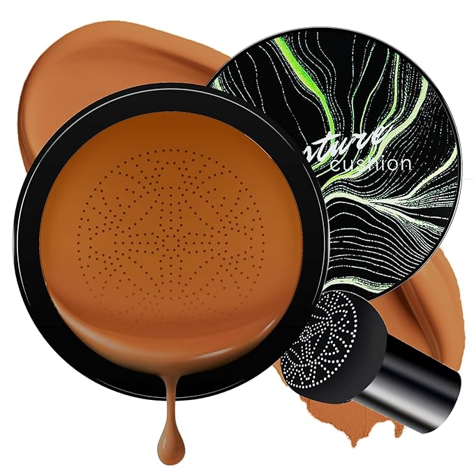 Mushroom Head Air Cushion CC Cream - Oil Control & Moisturizing Concealer Makeup Base, Brighten Long - Lasting Even Color Correcting Concealer Full Coverage for All Skin Types (Deep)
