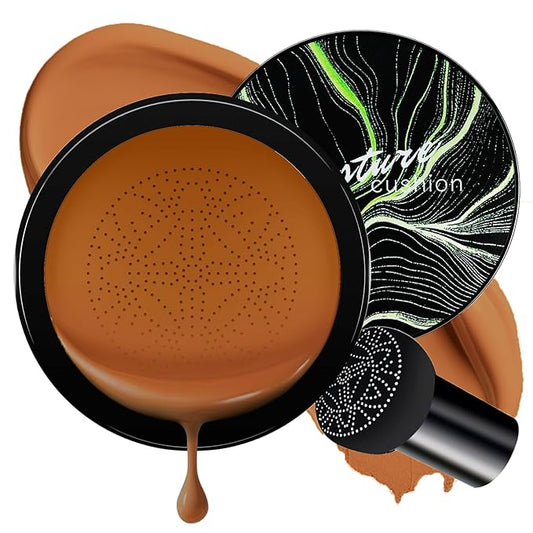 Mushroom Head Air Cushion CC Cream - Oil Control & Moisturizing Concealer Makeup Base, Brighten Long - Lasting Even Color Correcting Concealer Full Coverage for All Skin Types (Deep)