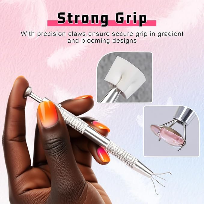 Karroy Soft Sponges for Painting Nail Gel with Grabber, Professional Grabbing Tools for Ombre Gradient Painting Gel Nails Sponges Patting Brush (100PCS Sponges & Grabber)