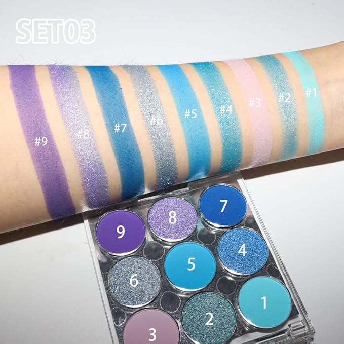 AMY'S DIARY Blue Purple Matte Eyeshadow Palette, 9 Colors - Long Lasting, Colorful Eye Shadow Platte for Women (03)