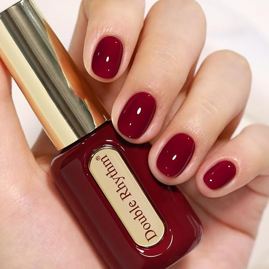 Double Rhythm 0.50 OZ Gel Polish Hema Free Same Color Same Bottle Golden Round Translucent Neutral Natural Milky 15 ML Jelly UV Polish Art DIY at Home (Dark Burgundy-C1563)