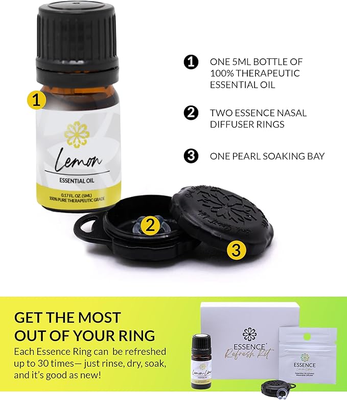 Essence Wearable Aromatherapy Nasal Diffuser – Lemon-Lime Essential Oil Nose Ring Silicone Inhaler for Stress & Mood Support - Made in USA & Travel-Friendly
