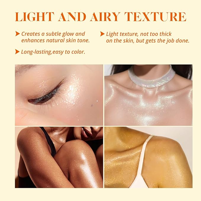 Liyalan Shimmer Body Oil Bronze Gold 1.0 fl.oz Face Glow Pearl Highlighter Illuminator Long-Lasting Shine Glitter Liquid Tanning with Makeup Brush