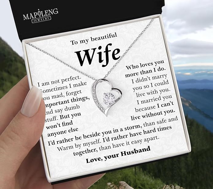 Mapileng To My Wife – Love Knot Necklace from Husband with Heartfelt Message Card & Elegant Luxury Gift Box, A Meaningful Romantic Jewelry Gift for Anniversary, Birthday, Wedding, Christmas