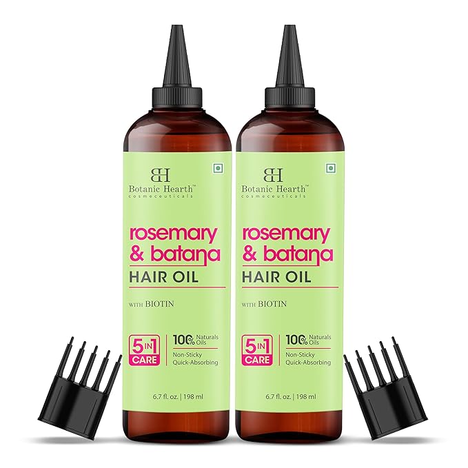 Botanic Hearth Hair Oil for Hair Growth & Hair Relaxer | Strengthening Dry, Frizzy, Damaged Hair & Scalp Treatment | Rosemary Batana Hair Oil – 6.7 Fl Oz (2 Pack)