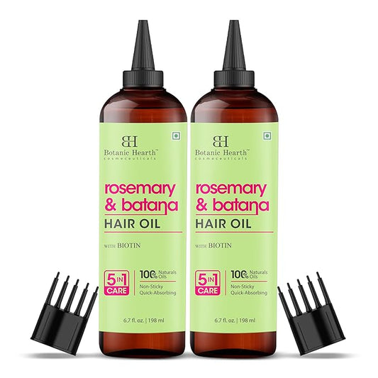 Botanic Hearth Hair Oil for Hair Growth & Hair Relaxer | Strengthening Dry, Frizzy, Damaged Hair & Scalp Treatment | Rosemary Batana Hair Oil – 6.7 Fl Oz (2 Pack)