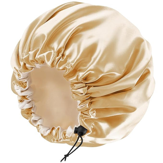 Edoneery Satin Silk Bonnet For Curly Hair Bonnet Braid Bonnet For Sleeping Bonnets For Women Large Double-layer Adjustable, Khaki