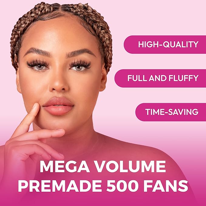 Eyesy Lash 500 Promade Fans - Volume Premade Lash Fans for Eyelash Extensions Pointy Base Handmade Loose Pre Made Eyelashes Middle Stem Soft and Lightweight (16D 0.03 CC 15mm)
