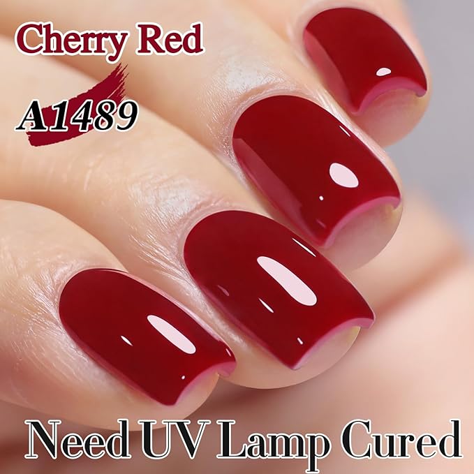 Double Rhythm Gel Polish 15ML Jelly Sheer Pastel Light Milky Color Pearl White Bottle 1 PC 0.5 OZ Full Size Nail Art Salon at Home (Cherry Red-D1489)