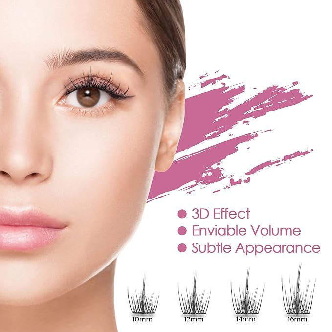 DIY Eyelash Extension, 3D Effect Individual Melt Flare Lash Cluster Natural Lashes Set, Home Eyelash Extension, D curl Lashes Pack 12mm,14mm (14MM-Spikes)