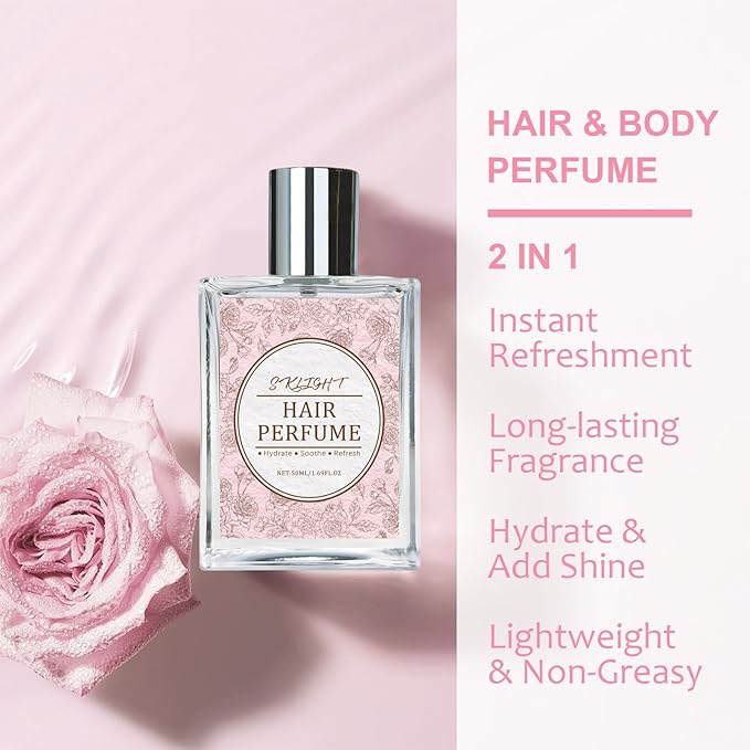 Hair Perfume for Women - Long-Lasting Scent, Frizz Control & Odor-Eliminating Formula, Pheromone-Infused, Hair & Body Fragrance Mist, Perfume Oil Nourishes & Hydrates, Fresh Romantic Rose Scent