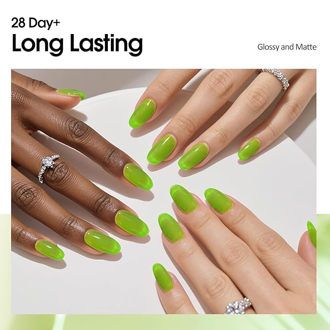 VENALISA Jelly Green Gel Nail Polish, 1 Pcs Transparent Neon Green Jelly Gel Polish Lime Color High Gloss Soak Off U V Nail Manicure Salon and DIY at Home Gifts for Women