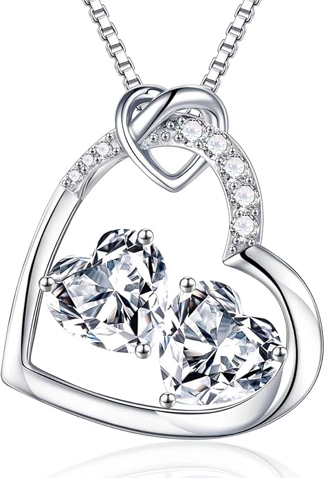 Iefil Valentines Day Gifts for Her - 925 Sterling Silver Heart Birthstone Necklace, Anniversary Birthday Gifts for Women Wife Girlfriend, Jewelry for Mom Daughter