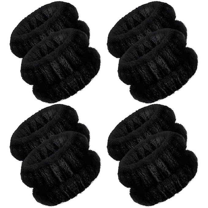 Chuangdi 4 Pairs Wrist Bands for Washing Face Wrist Spa Microfiber Wash Towel Band Scrunchies Absorbent Wristbands Sweatband for Women Prevent Liquid from Spilling(Black)