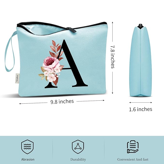 Vavabox A-Z Personalized Makeup Bag, Birthday Gifts for Women Mom, Gifts for Best Friend, Bride Bridesmaid Cosmetic bag (N, Green)