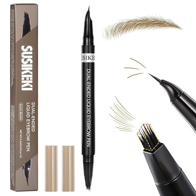 Blonde Color Dual-Ended Microblading Eyebrow Pencil for Women, 2 in 1 Liquid Eyebrow Pencil with Curved Tip and 4D Brow-Fection Microblading Pen, Shaped Fill HairLike Waterproof Eyebrows 01