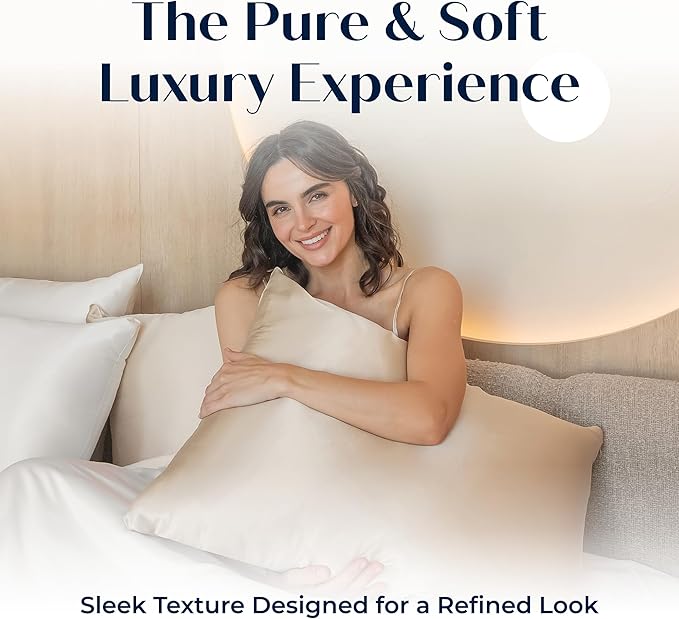 Moonaé Mulberry Silk Pillowcase – Pure Silk Pillow Cover for Healthier Hair & Smoother Skin – Soft, Breathable and Temperature-Regulating, Luxurious Silk Case Colors Champ-Q