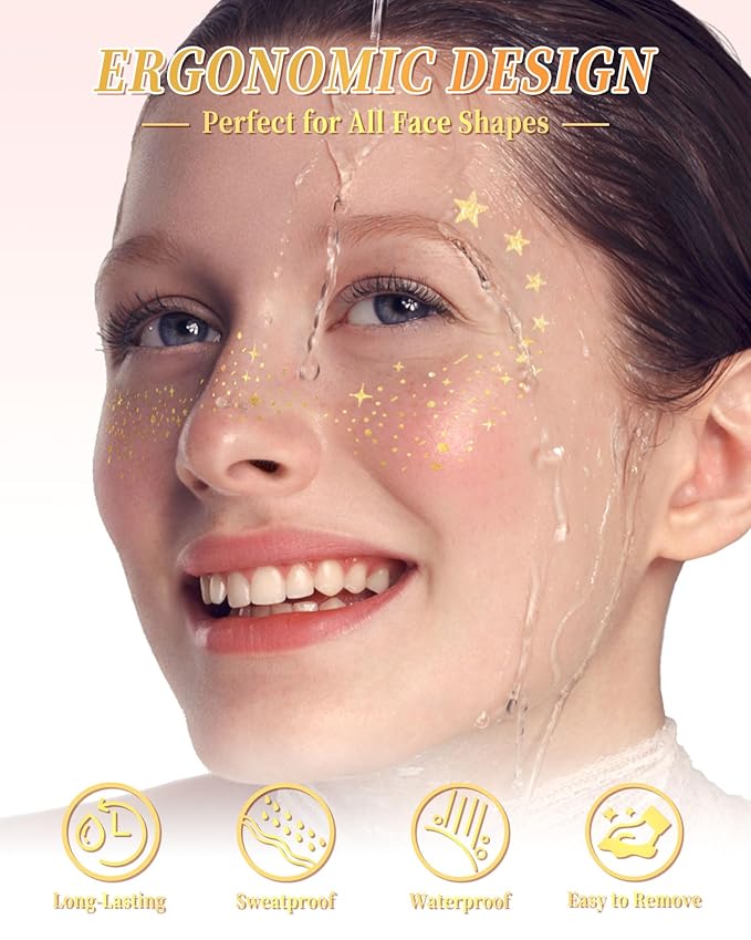 SUMEITANG Glitter Freckles Face Tattoo Patches - 12PCS Temporary Sparkle Face Stickers with 10 Remover Wipes | Waterproof Festival Rave Party Makeup Accessories for Women Girls (Gold)
