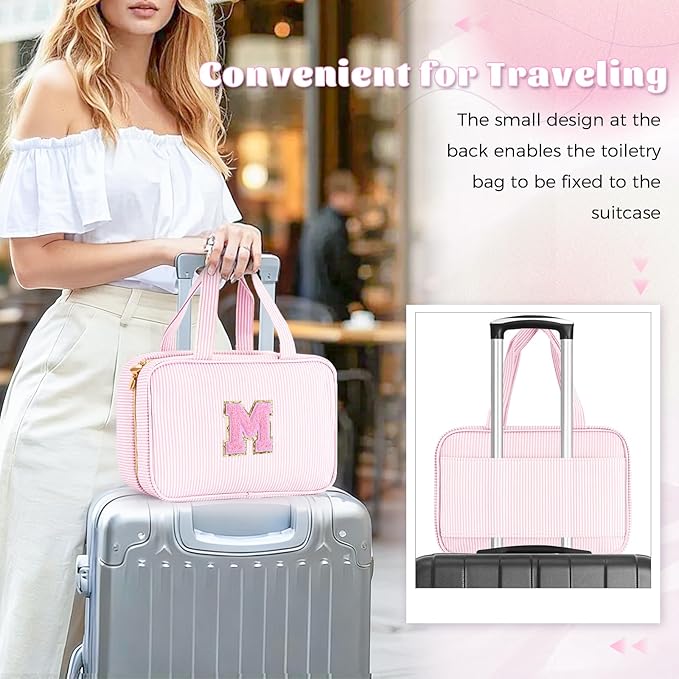 Valentines Day Gifts for Grandkids - Teen Girls Mom Gifts Initial Toiletry Makeup Bag Birthday Gift Travel Cosmetic Bags Travel Essentials - Pink M