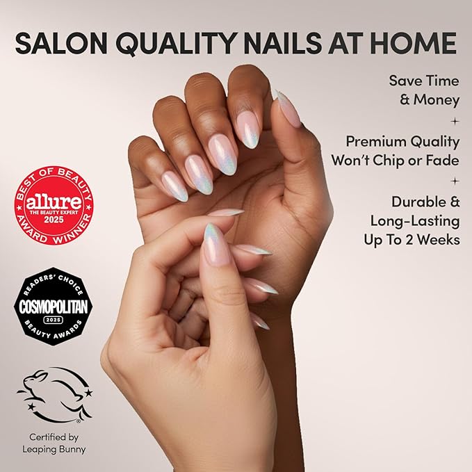 Glamnetic Press On Nails - Winter Storm | Semi-Transparent Short Almond Nails, Salon Quality | 15 Sizes - 30 Nail Kit