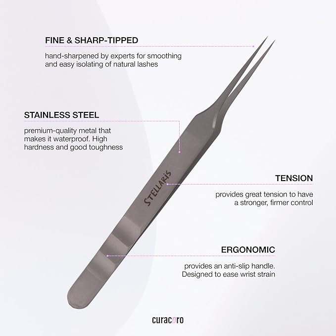 Curacoro EyeLash Tweezers - LashSmith Fine-tipped Lash Application Tool - Straight Isolation Tweezer for Every Lash Set