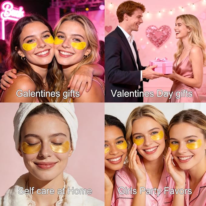 Miniling 30 Pairs 24K Gold Eye Masks & Lip Masks, Crystal Collagen Under Eye Patches for Puffy Eyes, Lip Mask Skincare, Small Gifts for Women,Valentines Day Gifts, Galentines Gifts, Bulk Gifts
