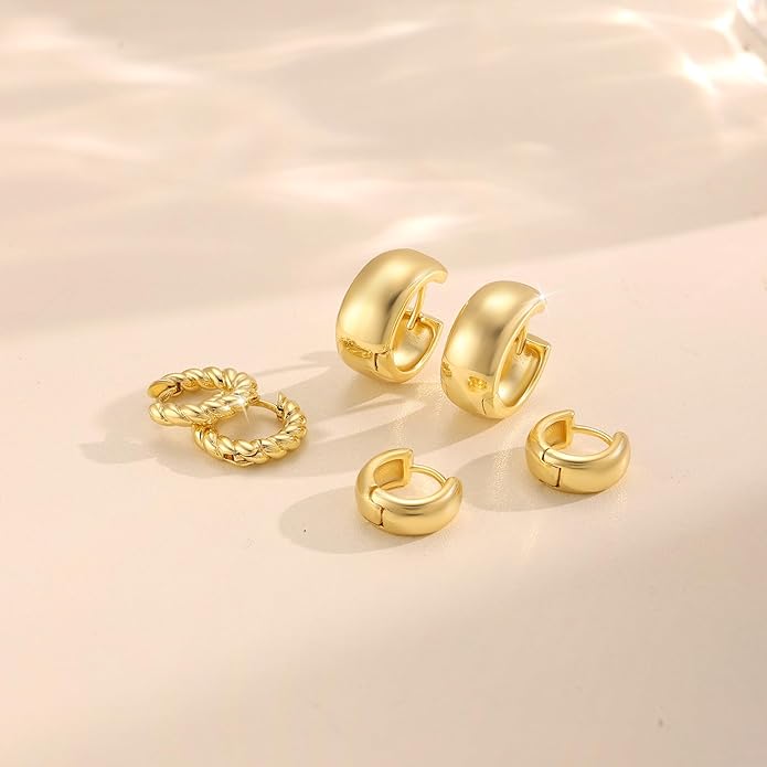 Freekiss 3 Pairs Gold Hoop Earrings Set: Dainty Stud Earrings Trendy Small 14K Gold Plated Hypoallergenic Dangle Cartilage Huggie Hoop Earrings for Women Gold Jewelry for Women Gifts