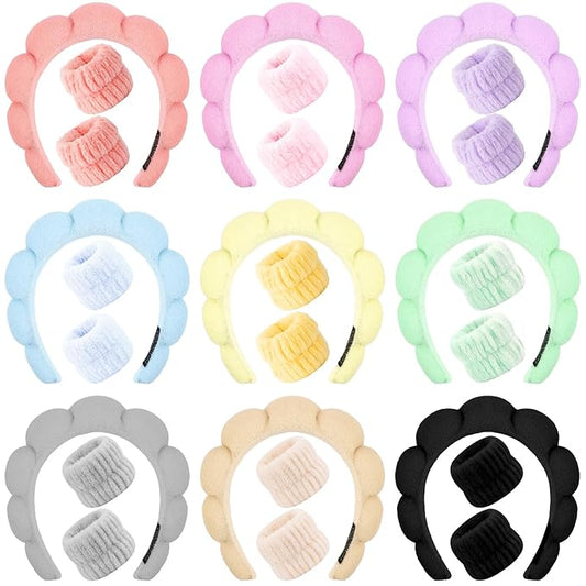 Aprince Spa Headbands and Wristbands Set Bulk 27Pcs, Terry Cloth Headbands for Washing Face, Skincare Makeup Headband for Women Girls, Puffy Padded Cloud Headband Soft Absorbent Wrist Towels