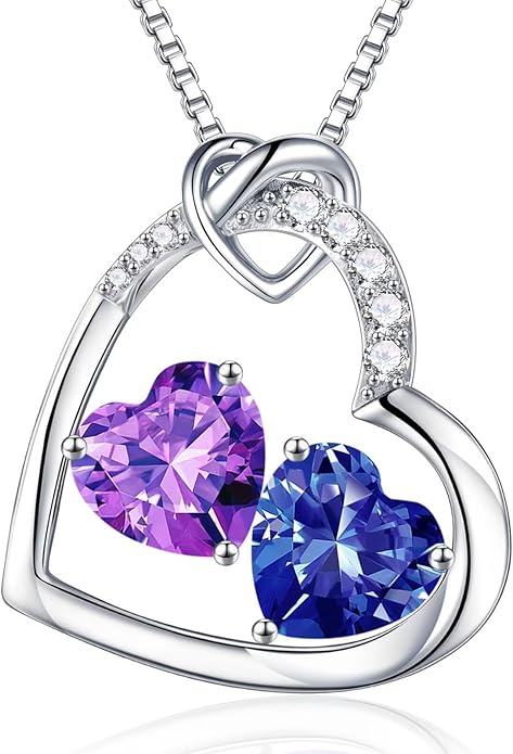 Iefil Valentines Day Gifts for Her - 925 Sterling Silver Heart Birthstone Necklace, Anniversary Birthday Gifts for Women Wife Girlfriend, Jewelry for Mom Daughter