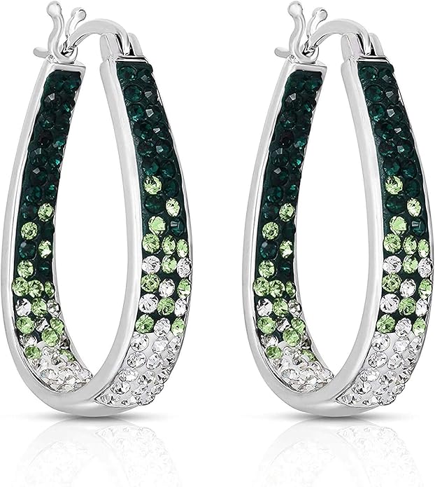 Savlano 14K White Gold Plated Inside Out Crystal Hoop Earrings For Women Comes With Savlano Gift Box