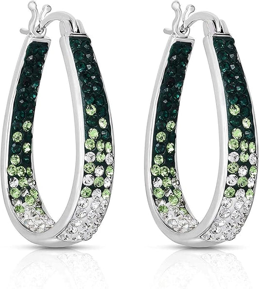 Savlano 14K White Gold Plated Inside Out Crystal Hoop Earrings For Women Comes With Savlano Gift Box