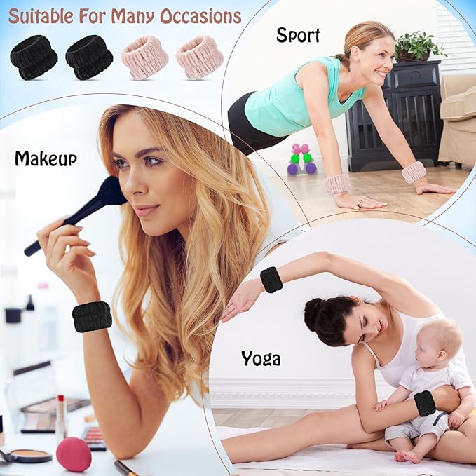 Darfukei Wrist Bands for Washing Face, 4pcs Spa Face Washing Wristbands, Microfiber Arm Wrist Towels, Absorbent Wash Wristbands for Woman Men, Prevent Water from Spilling Down Your Arms
