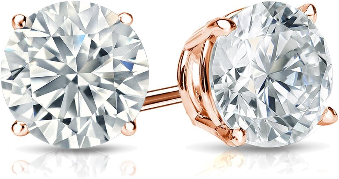 1/4 to 2 Carat Lab Grown Diamond Round Stud Earrings in 14k Gold (E-F, SI1-SI2, cttw), 4-Prong Basket Screw Back by Diamond Wish