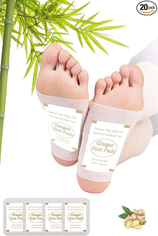 TEWEAE Foot Pads, Ginger FootPads, Natural Ginger Powder Bamboo Vinegar Foot Patches 20 Packs.