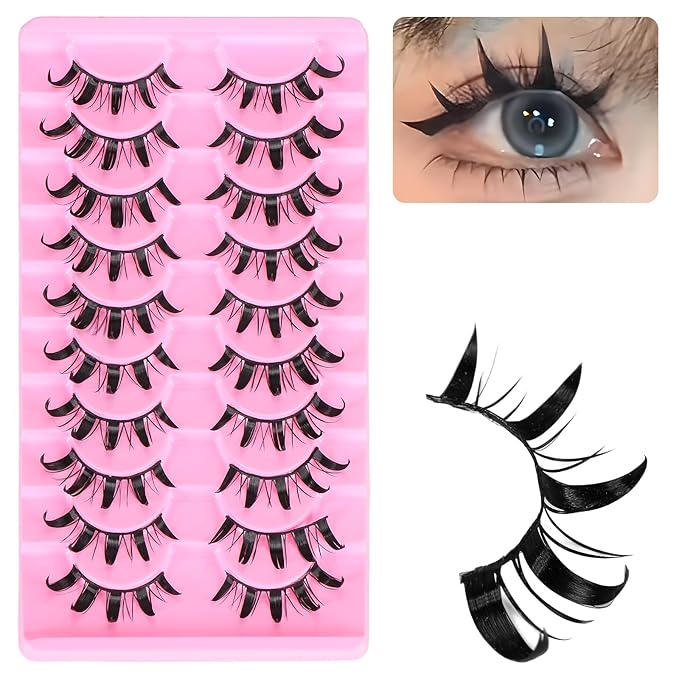 outopen 10 Pairs Doll Manga Lashes Japanese Lashes Spiky Anime Manhua Lash Wet Look Manga Eyelashes Cosplay Makeup False Eyelashes(Wet Doll Eye 10-16 MM)