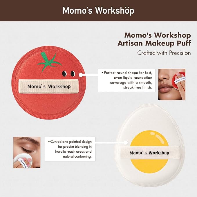 Sun Egg Makeup Sponge Puff & Tomato Makeup Sponge Set - 2PCS Medium Bounce Rubycell,Halloween Foundation Puffs for Creamy Finish, Quick Blending, Comfortable for All Skin Types & Storage Case
