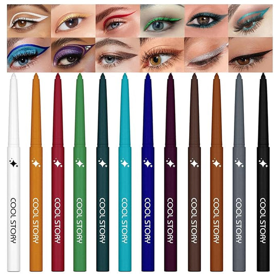 12 Colors Shimmer Eyeliner Pen Set, Waterproof, Long-Lasting, Glitter Eyeliner for Bold Eye Makeup, Metallic Glitter Finish, Eye Liner For Older Women, lapiz de ojos delineador de ojos contra el agua
