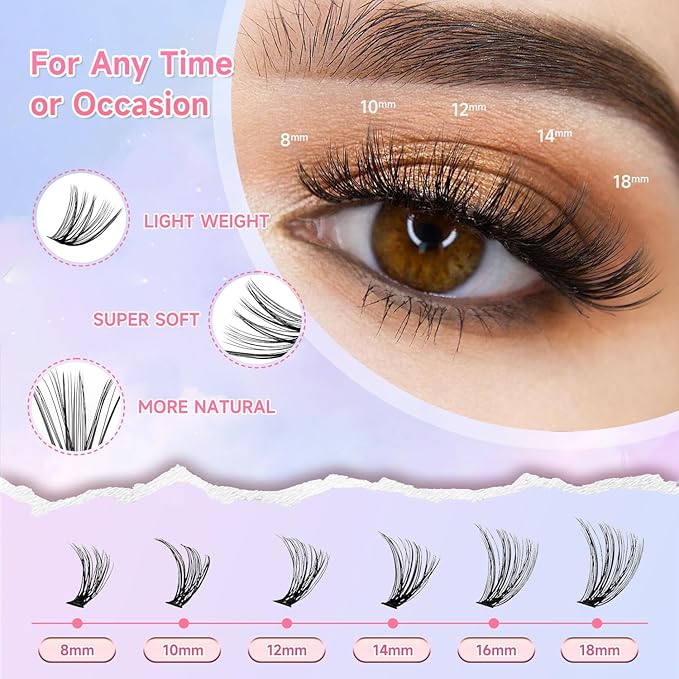 DIY Lash Extension Kit 240pcs Lash Clusters Eyelash Extension Kit, 8-16mm 40D+50D Individual Lashes Kit with Lash Bond and Seal, Lash Tweezers for Self Use (40D&50D, 0.07D, 8-16mm, Kit)