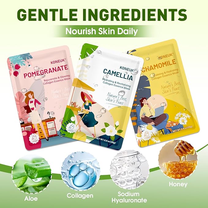 72 Pack Bulk Hydrating Face Masks Skincare, Collagen Sheet Face Mask for Dry, Oily Skin, Spa Gifts for Women Skin Care, Valentines Day Gifts for Her, Mothers Day Gifts, Teacher Gifts (9 Types x 8 Pcs)