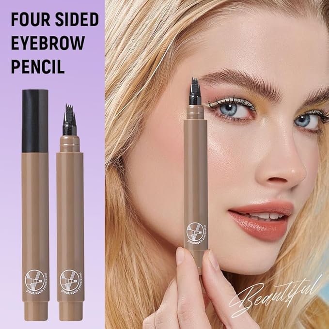 2026 Upgraded Magic Eyebrow Contouring Pencil, 3D Waterproof Microblading Eyebrow Pencils for Women, 4 Tipped Precise Medium Fine Brown Black Eye Brow Pen for Natural Makeup Eyebrow (dark brown 2PCS)