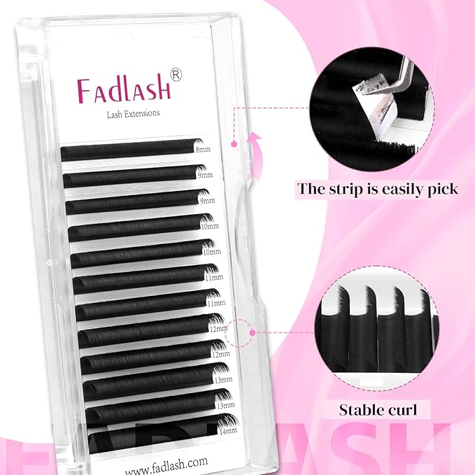 FADLASH Volume Lash Extensions 0.03-0.10mm C D CC DD L Curl 8-30mm Length Easy Fan Volume Lashes Self Fanning Eyelash Extensions 2D-20D (0.03-CC, 8-14mm Mix)
