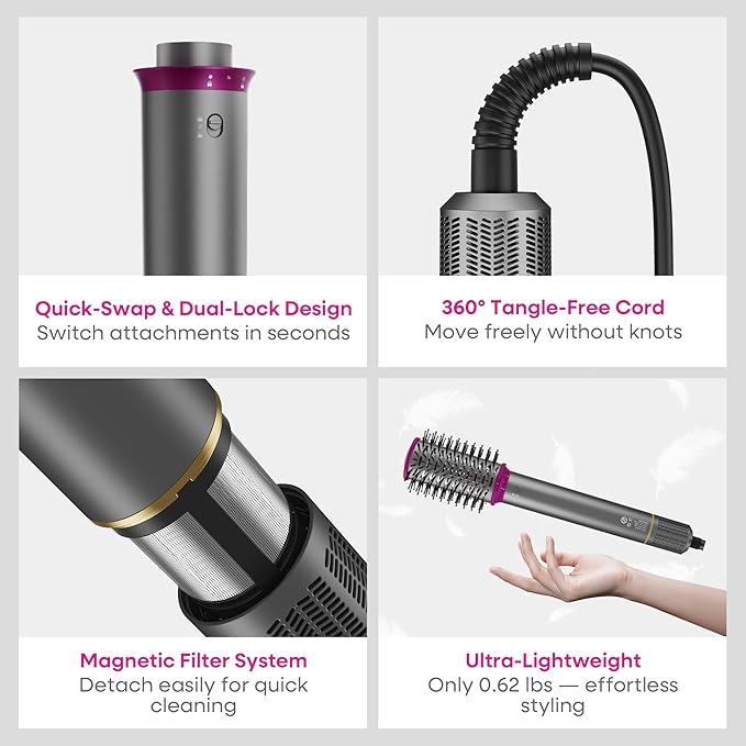 okaydeer 7 in One Hair Dryer with Auto Wrap Curlers, Negative Ionic, No Heat Damage, Blow Dryer Brush, Fast Drying & Frizz-Free Styling, Hot Air Styler, Straightener&Volumizing Brush with Storage Bag