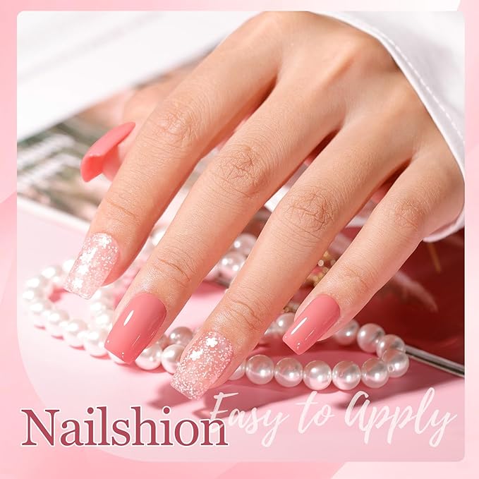 Nailshion Dusty Rose Nail Polish and Sheer Pink Dot, 2 Colors Light Pink Nail Polish Duo Non-Gel, Opaque, Fast Dry & Long Lasting Glossy Nail Art Gift for Women