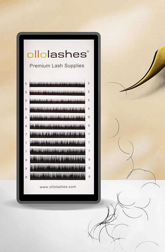OLLOLASHES Eyelash Extension B C CC D J Curl Mix 5-20mm 0.03 0.05 0.07 0.15 Super Matte Classic Lash Extensions Professional Supplies for Lash Techs (CC-0.05, 5-8mm)