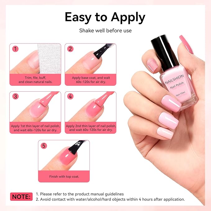Nailshion Nail Polish Set with Base-Top Coat 16 Colors Nude Pink Beige Rose Neutral Collection Skin Tones Milky Fingernail Polish with Remover Pads, Nail Art Manicure Salon DIY at Home for Women