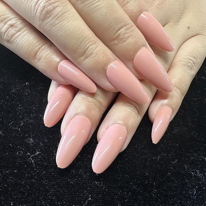 JONKASIPA French Fingertip Press-On Nails - Pink Almond Shaped Press-On Nails, Artificial Nails Designed for Women, 24 Pcs Stick-On Nail Set