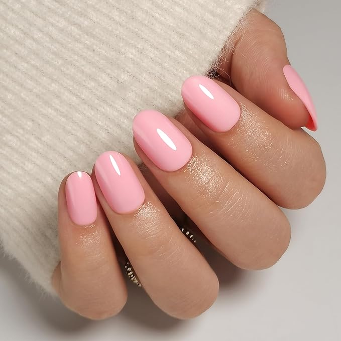 RPNZL Press On Nails - Petal Pink I Solid Opaque Light Pastel Pink Short Oval Nails, Salon Quality, 32 Nails, 16 Sizes Kit with Glue and Adhesive Tabs - Female Founded